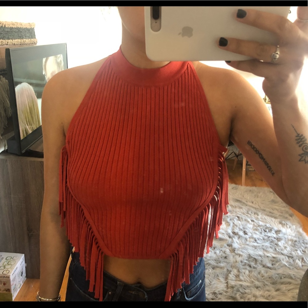 Fringe Burnt Orange Crop Top